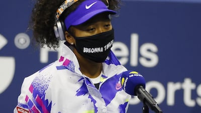 Naomi Osaka wears a mask in honour of Breonna Taylor before her match against Misaki Doi during the first round of the US Open. EPA