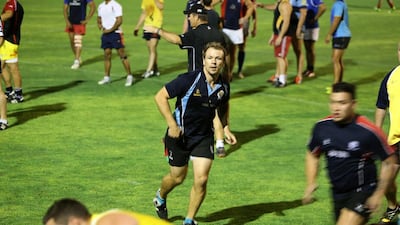 Ed Lewsey, center, during training of UAE national rugby team at Jebel Ali Centre of Excellence in Dubai. Pawan Singh / The National