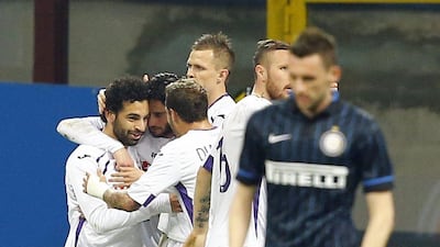 Mohamed Salah, left, scored his third goal in four games since joining Fiorentina on loan to lead his team to victory over Inter Milan. Stefano Rellandini / Reuters