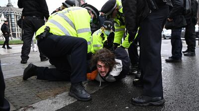 Police made a number of arrests during the anti-lockdown protests in London. EPA