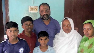 Abdul Musthaba, with his family in Thiruvananthapuram, in southern India’s Kerala state. He is one of 14 Indian sailors released after 10 months in captivity by Houthi rebels. Courtesy: Abdul Musthaba