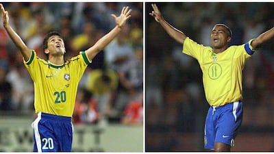 Bebeto, left, and Romario, right, shown during their playing days as Brazil teammates. Antonio Scorza / Mauricio Lima / AFP