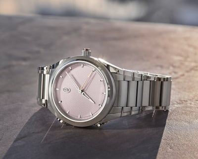 The pink dial on the Tonda PF Minute Rattrapante changes intensity depending on how the light hits it. Photo: Parmigiani Fleurier