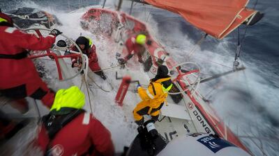 The Dongfeng Race Team crew encounter the fierce seas of the Southern Ocean during the fifth leg. Photo courtesy: Volvo Ocean Race