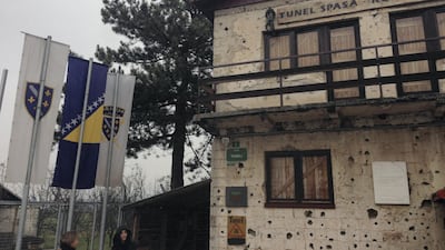 The entrance to the Sarajevo Tunnel in the city’s Ilidža district, close to the airport. The pockmarked building has been preserved as a museum. Declan McVeigh/The National