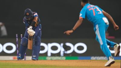 Sri Lanka's Kusal Mendis is bowled out by India's Mohammad Siraj. AP