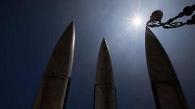 Mock surface-to-air missiles stand on display at the War Memorial of Korea museum in Seoul, South Korea. The war of words between the US and North Korea has escalated in recent days. SeongJoon Cho / Bloomberg
