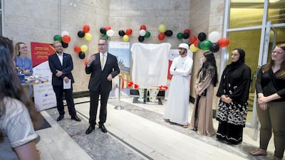 Ambassador of Federal Republic of Germany Peter Fischer at the inauguration of the Emirati-German Buddy Bear "Sadeeq" at Abu Dhabi Mall.