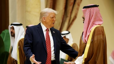 US President Donald Trump is received by Saudi Crown Prince Mohammed bin Salman last year. Getty