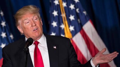 Republican presidential candidate Donald Trump delivers a foreign policy speech at the Mayflower Hotel on April 27, 2016 in Washington, DC. Brendan Smialowski/AFP