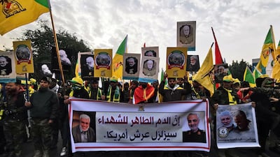 Iraq's Popular Mobilization Forces hold a funeral for the Iranian Major-General Qassem Suleimani, top commander of the elite Quds Force of the Revolutionary Guards, and the Iraqi militia commander Abu Mahdi al-Muhandis, who were killed in an air strike at Baghdad airport, in Baghdad. Reuters