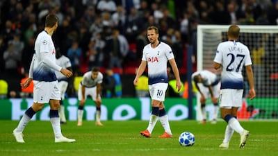 Tottenham's Harry Kane looks dejected after Barcelona's Lionel Messi scored their fourth goal. Reuters