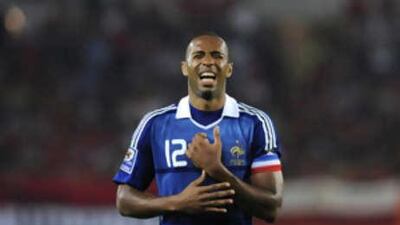 Thierry Henry shows his despair after France's defeat on Saturday night.