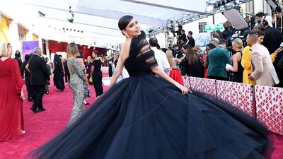 Sofia Carson, wearing black tulle Giambattista Valli. Getty Images