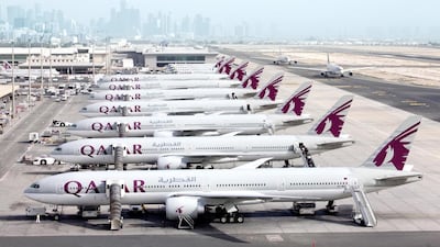 Above, Qatar Airways’ Boeing 777-300ER fleet. Courtesy Qatar Airways