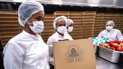 Iftar boxes are packed.