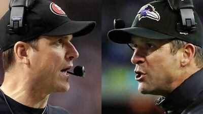 When Jim Harbaugh, left, and his San Francisco 49ers take the field at the Super Dome in New Orleans, they will find Jim's older brother John and his Baltimore Ravens waiting for them in the first clash of head coach siblings in NFL history.