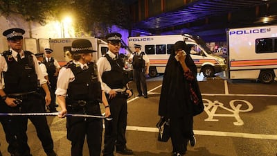 Police cordon off an area near Finsbury Park after a van ploughed into worshippers leaving a London mosque early. Facundo Arrizabalaga / EPA