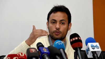 Achraf Aouadi, director of the youth-led, anti-corruption NGO "I-Watch" (Ana Yakedh) gives a press conference in the capital Tunis on May 3, 2016. Fethi Belaid/AFP
