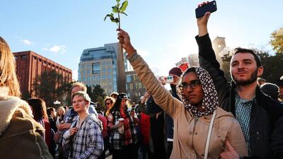 Hundreds of anti-Donald Trump protesters hold a demonstration in Washington Square Park as New Yorkers react to the election of Donald Trump as president of the United States on November 11, 2016 in New York City. Spencer Platt/Getty Images/AFP