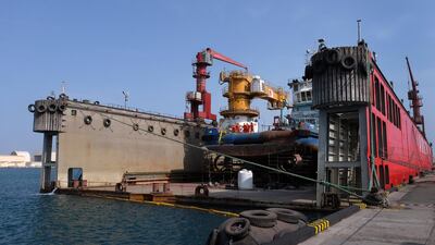 Abu Dhabi Ship Building's floating dock in Mina Zayed was inaugurated in January. Delores Johnson / The National