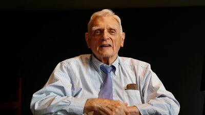 Nobel chemistry winner John Goodenough poses for the media at the Royal Society in London. AP