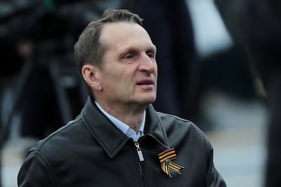 Sergey Naryshkin, head of Russia’s foreign intelligence agency, attends a military parade in Moscow in May 2021. Reuters