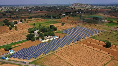 A solar plant in the northern Indian state of Rajasthan. India aims to reach net zero emissions by 2070. AFP