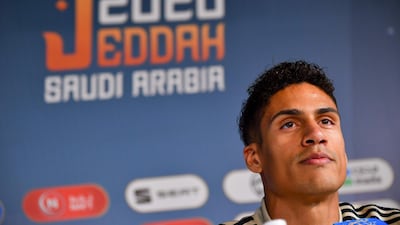 Real Madrid's French defender Raphael Varane attends a press conference. AFP