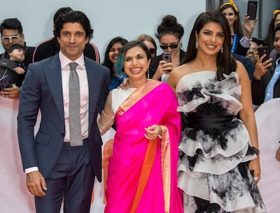 Actor Farhan Akhtar, director Shonali Bose and Priyanka Chopra at the movie's Toronto premiere. Photo: AFP