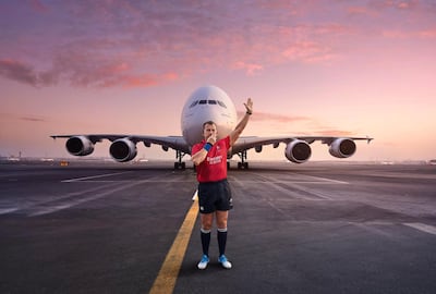 Nigel Owens is onboard with Emirates to celebrate the launch of the 2019 Rugby World Cup. Courtesy Emirates