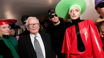 Pierre Cardin with models at his fashion show that took place at his Palais Bulles villa in Theoule sur Mer, France, in 2009. EPA