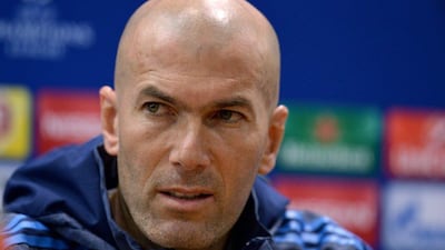Real Madrid's French head coach Zinedine Zidane speaks during a news conference at the Olympic Stadium in Rome on February 16, 2016. (AFP/TIZIANA FABI)
