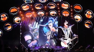 Rock band Kiss perform at their 2020 New Year’s Eve concert at Atlantis, The Palm on Dubai’s Palm Jumeirah. Pawan Singh / The National