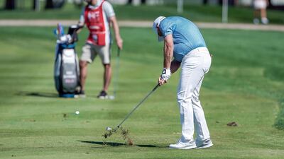 Lee Westwood in action on the first hole. Victor Besa / The National