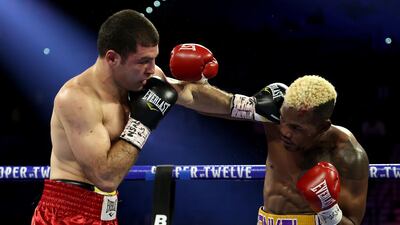 Subriel Matias (R) and Petros Ananyan exchange punches during their super lightweight bout at MGM Grand Garden Arena in Las Vegas. AFP