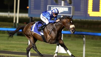 Haatheq, pictured under Dane O’Neill, won the Jebel Ali Stakes Prep race on Friday. Pawan Singh / The National