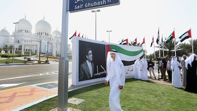 An Abu Dhabi street near Sheikh Zayed Grand Mosque has been renamed after Saif Ghubash, the former Minister of State for Foreign Affairs, who was was killed in October 1977 at Abu Dhabi International Airport. Delores Johnbson / The National