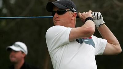 Simon Dyson lets fly off the tee.