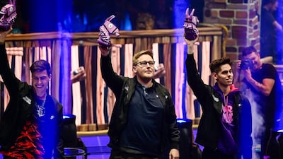 Cizzorz, Zand and Tyler of Fortnite team Fish Fam celebrate after winning the Fortnite World Cup Creative during the Fortnite World Cup Finals e-sports event at Arthur Ashe Stadium. USA TODAY Sports