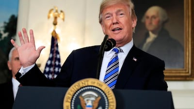 President Donald Trump speaks in the Diplomatic Room of the White House in Washington. Manuel Balce Ceneta / AP Photo