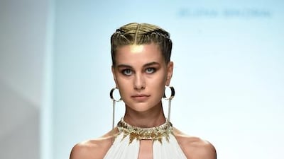 A model walks the runway at the Jelena Bin Drai show. Pascal Le Segretain / Getty Images for Fashion Forward