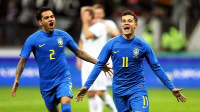 Philippe Coutinho, right, is part of a more potent forward line for Brazil alongside Gabriel Jesus and the currently injured Neymar. Yuri Kochetkov / EPA
