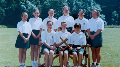 Kate Middleton, front left, in a rounders team photo during her time at St Andrew's School in Pangbourne, Berkshire. She attended the school from 1986 until 1995
