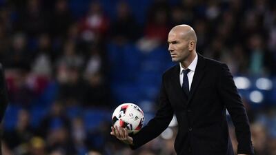 Real Madrid manager Zinedine Zidane shown during the Copa del Rey match on Wednesday night. Javier Soriano / AFP / November 30, 2016