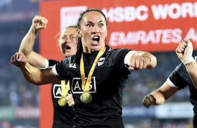 New Zealand’s players perform the haka, the traditional war cry, to celebrate their 17-5 win against Australia in the final. Martin Dokoupil / AP Photo
