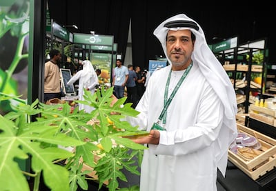 Papaya farmer Obeid Al Muhairi at the Emirates Agriculture Conference in Al Ain. Victor Besa / The National