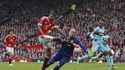 West Ham’s Darren Randolph saves from Manchester United’s Marcus Rashford. Action Images via Reuters / Carl Recine