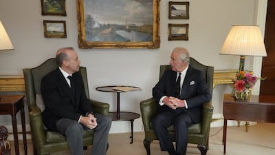 King Charles during an audience with Northern Ireland Secretary Chris Heaton-Harris at Hillsborough Castle. PA