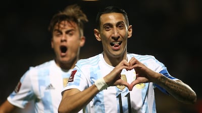 Angel di Maria of Argentina celebrates after scoring. EPA